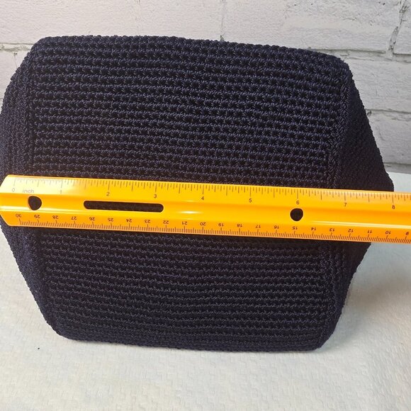 THE SAK NAVY CROCHETED DOUBLE STRAP BUCKET SHOULDER BAG PURSE EUC - Picture 3 of 10